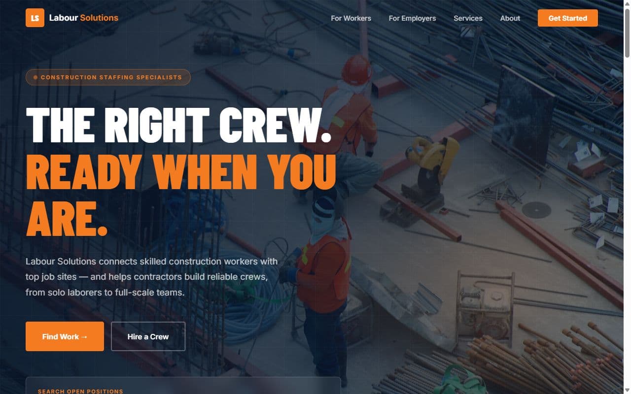 Screenshot of the Labour Solutions website