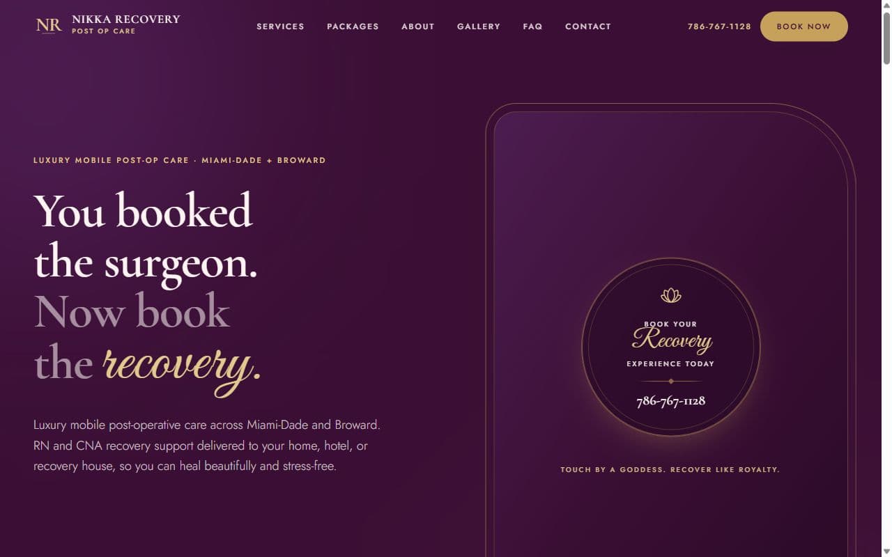 Screenshot of the Nikka Recovery Care website
